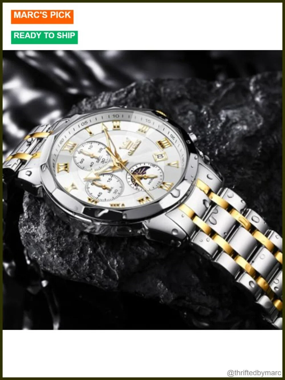 Men's Chronograph Multi-Function Waterproof Dress Stainless Steel Analog Quartz